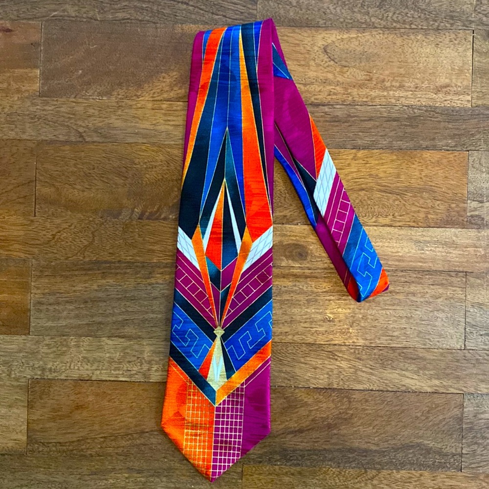 Vintage 100% silk made in Italy colorful art deco tie